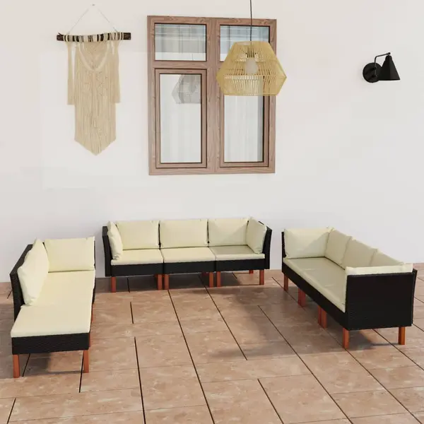 Gossi set mobilier de gradina cu perne, 9 piese, negru, poliratan