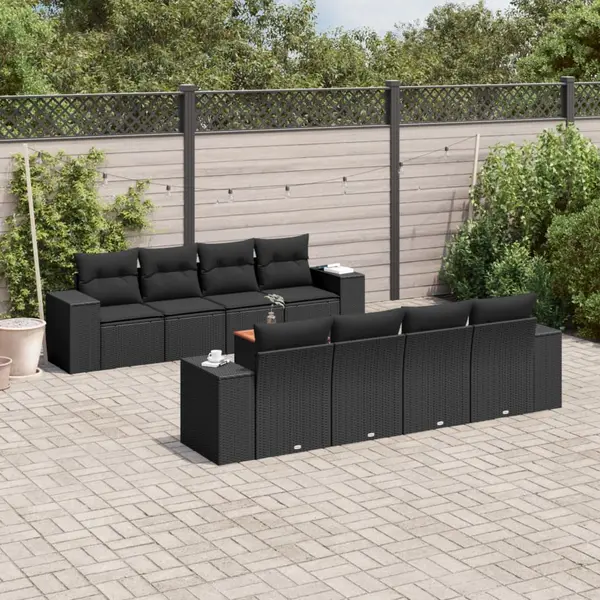 Gossi set mobilier de gradina cu perne, 9 piese, negru, poliratan
