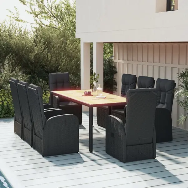 Gossi set mobilier de gradina cu perne, 9 piese, negru, poliratan