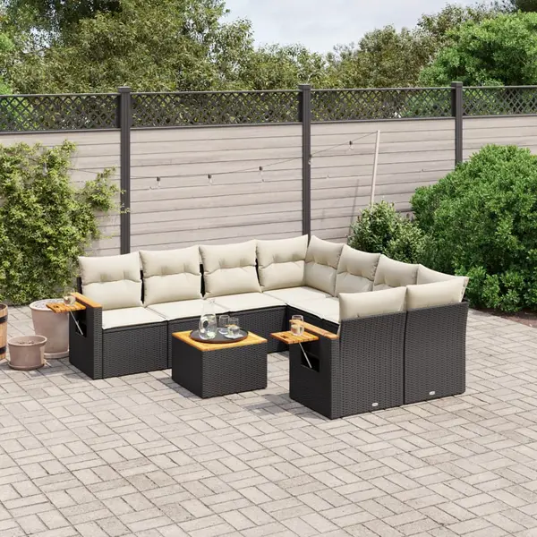 Gossi set mobilier de gradina cu perne, 9 piese, negru, poliratan