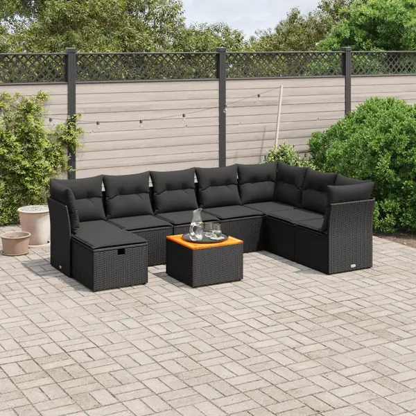 Gossi set mobilier de gradina cu perne, 9 piese, negru, poliratan