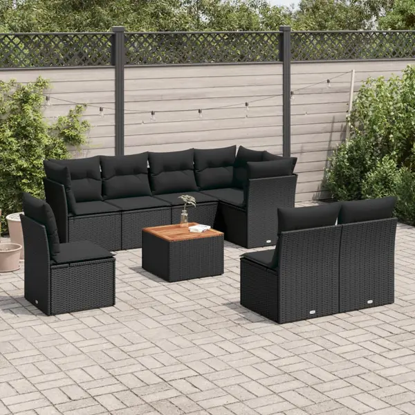 Gossi set mobilier de gradina cu perne, 9 piese, negru, poliratan