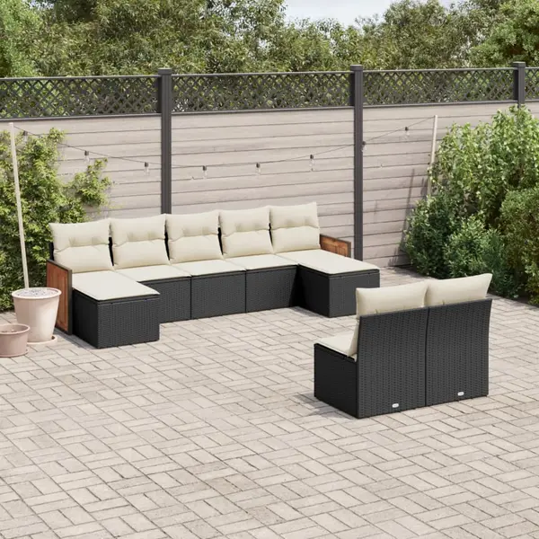 Gossi set mobilier de gradina cu perne, 9 piese, negru, poliratan