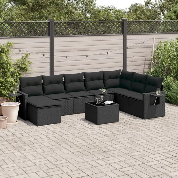 Gossi set mobilier de gradina cu perne, 9 piese, negru, poliratan