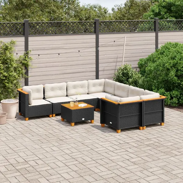 Gossi set mobilier de gradina cu perne, 9 piese, negru, poliratan