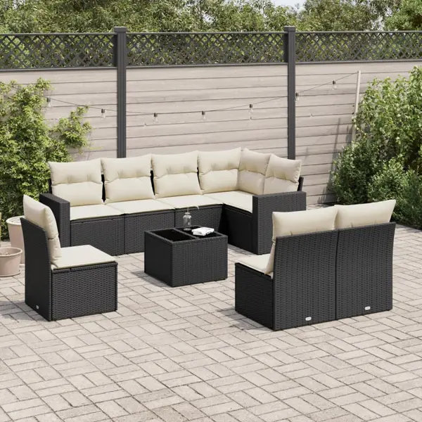 Gossi set mobilier de gradina cu perne, 9 piese, negru, poliratan