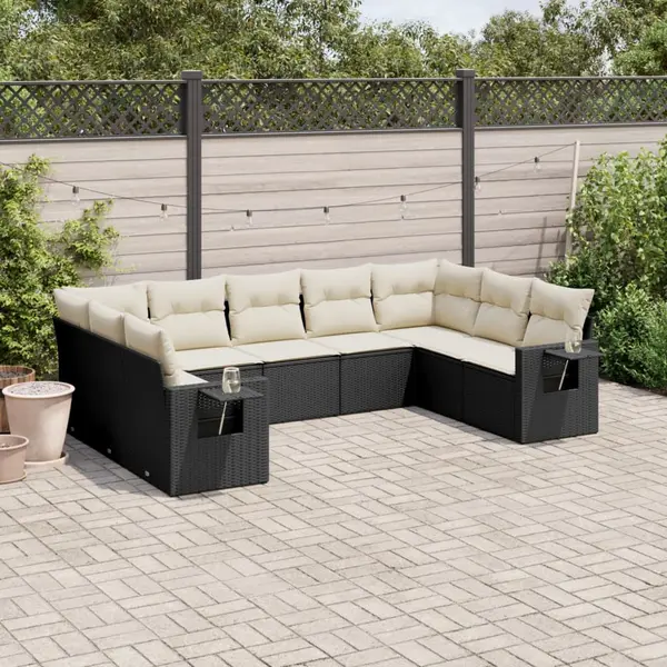 Gossi set mobilier de gradina cu perne, 9 piese, negru, poliratan