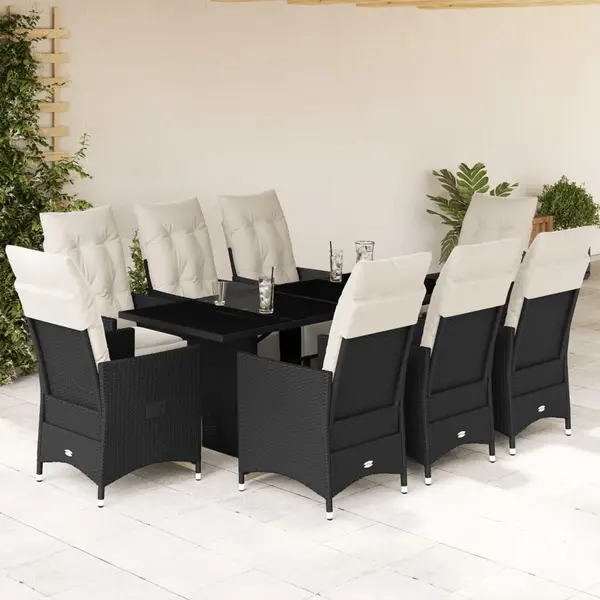 Gossi set mobilier de gradina cu perne, 9 piese, negru, poliratan