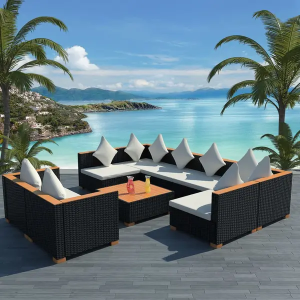 Gossi set mobilier de gradina cu perne, 9 piese, negru, poliratan