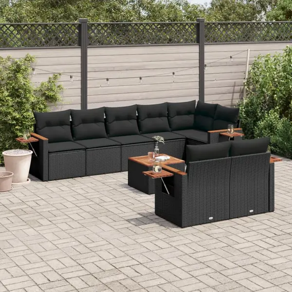 Gossi set mobilier de gradina cu perne, 9 piese, negru, poliratan