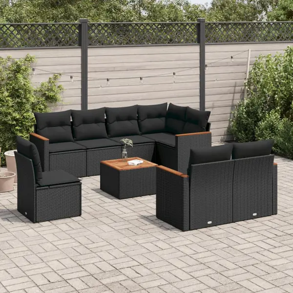Gossi set mobilier de gradina cu perne, 9 piese, negru, poliratan