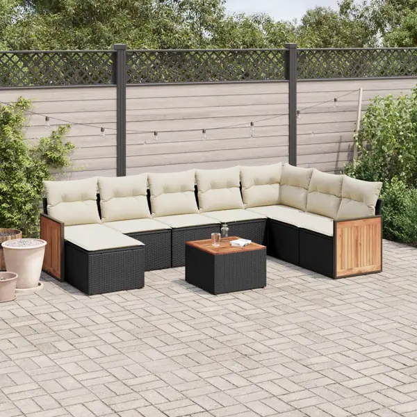 Gossi set mobilier de gradina cu perne, 9 piese, negru, poliratan