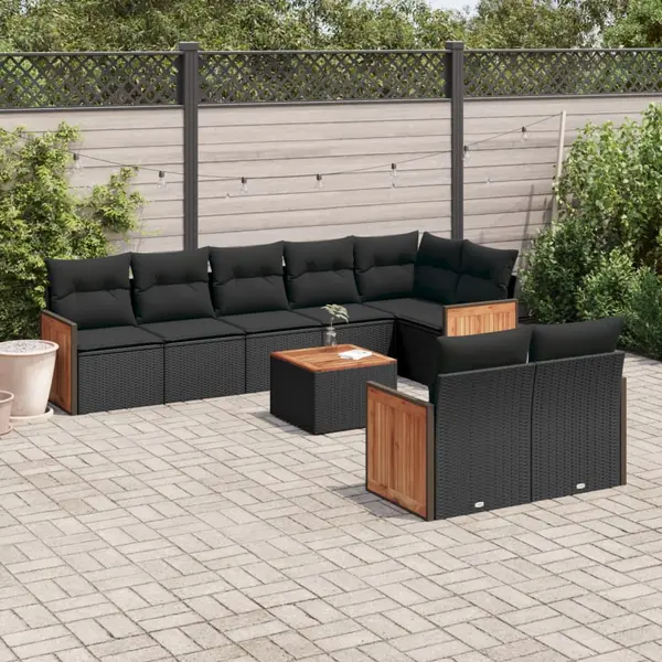 Gossi set mobilier de gradina cu perne, 9 piese, negru, poliratan