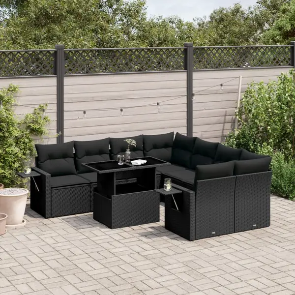 Gossi set mobilier de gradina cu perne, 9 piese, negru, poliratan