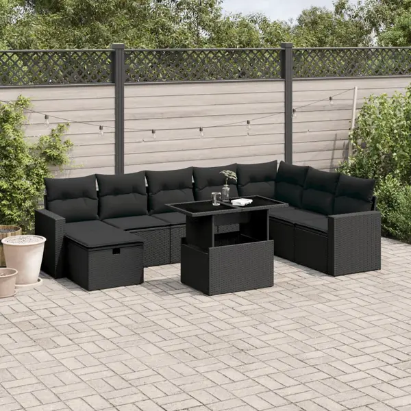Gossi set mobilier de gradina cu perne, 9 piese, negru, poliratan