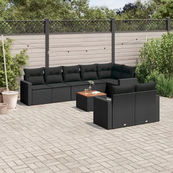 Gossi set mobilier de gradina cu perne, 9 piese, negru, poliratan