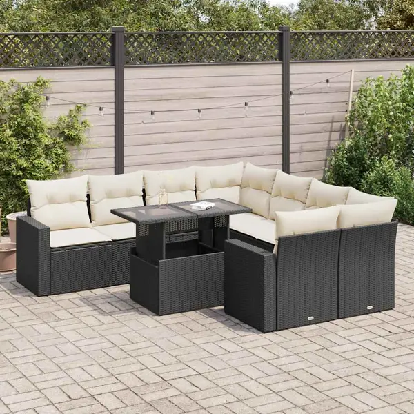 Gossi set mobilier de gradina cu perne, 9 piese, negru, poliratan