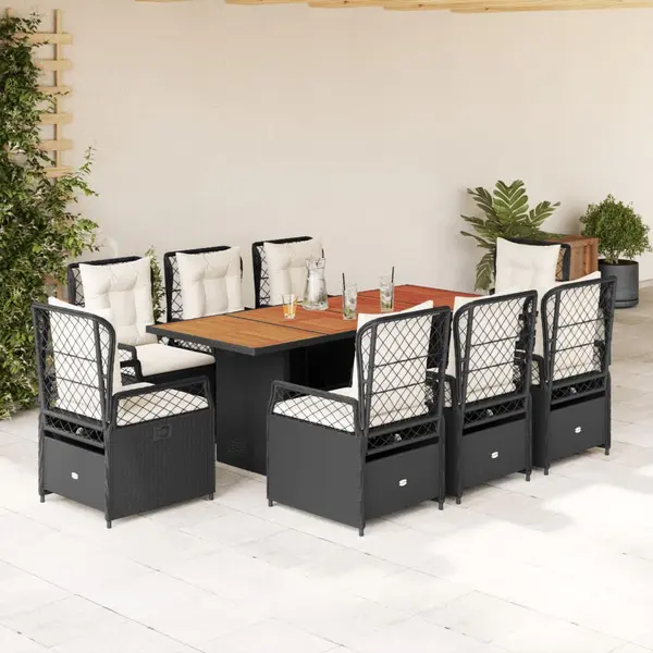 Gossi set mobilier de gradina cu perne, 9 piese, negru, poliratan