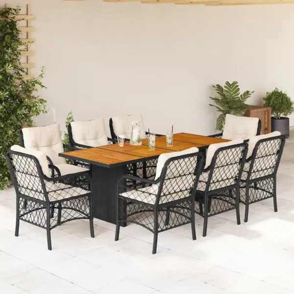 Gossi set mobilier de gradina cu perne, 9 piese, negru, poliratan