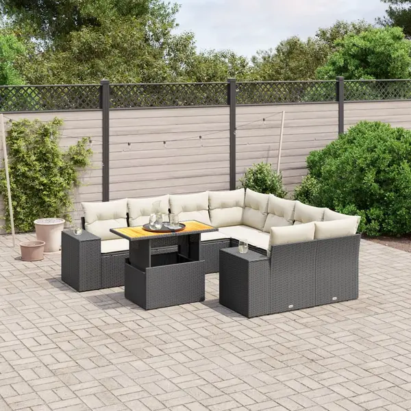 Gossi set mobilier de gradina cu perne, 9 piese, negru, poliratan