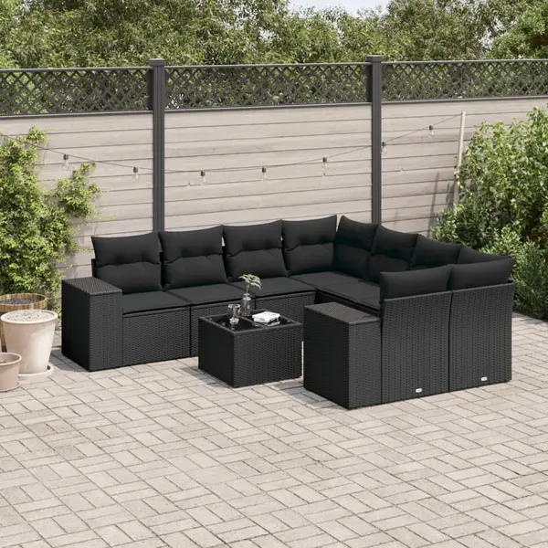 Gossi set mobilier de gradina cu perne, 9 piese, negru, poliratan
