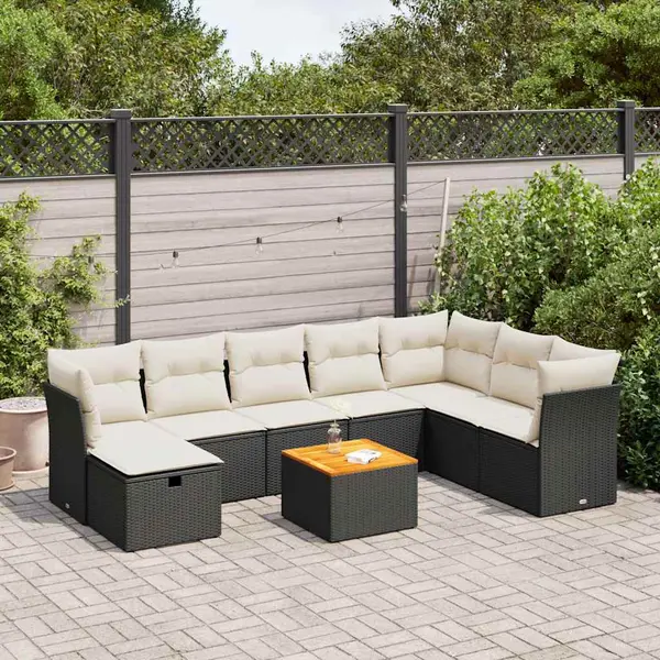 Gossi set mobilier de gradina cu perne, 9 piese, negru, poliratan
