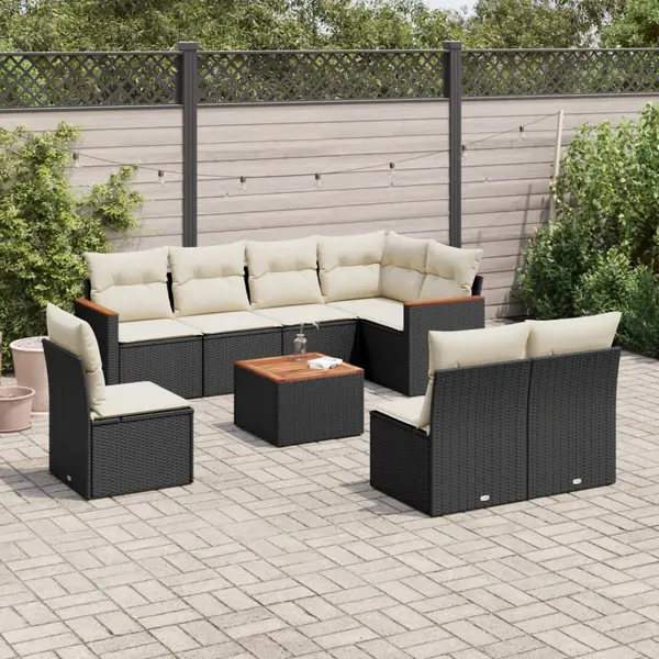 Gossi set mobilier de gradina cu perne, 9 piese, negru, poliratan