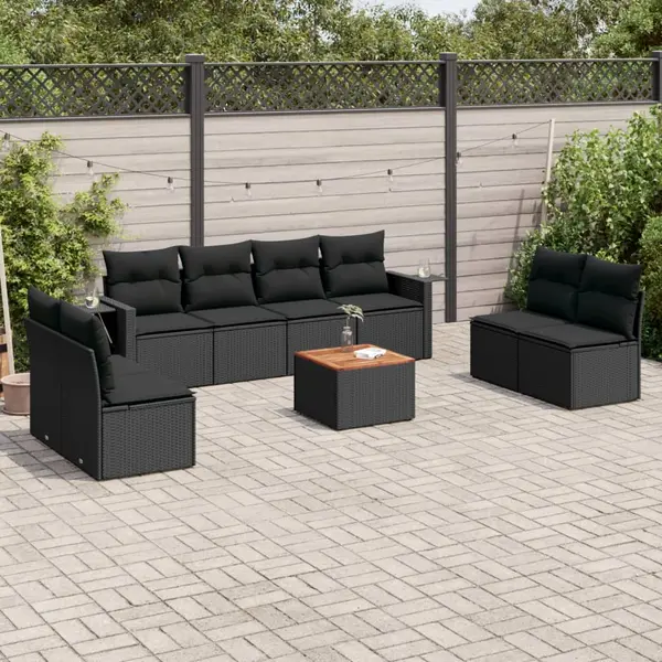 Gossi set mobilier de gradina cu perne, 9 piese, negru, poliratan