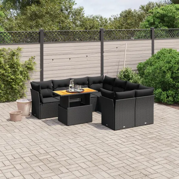 Gossi set mobilier de gradina cu perne, 9 piese, negru, poliratan