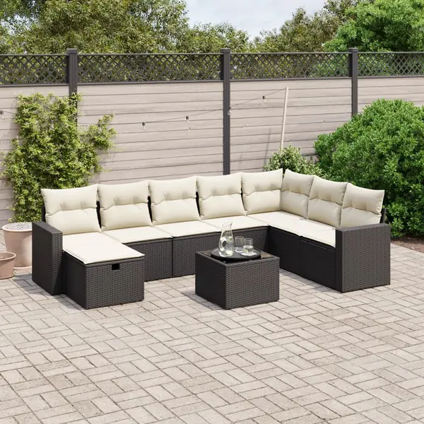 Gossi set mobilier de gradina cu perne, 9 piese, negru, poliratan