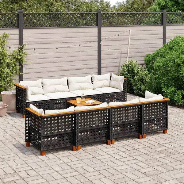 Gossi set mobilier de gradina cu perne, 9 piese, negru, poliratan