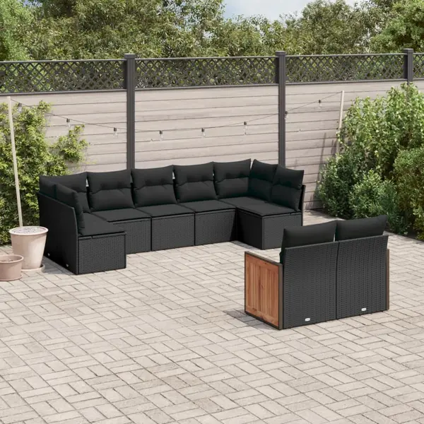 Gossi set mobilier de gradina cu perne, 9 piese, negru, poliratan