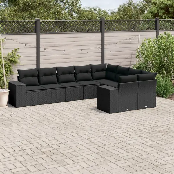 Gossi set mobilier de gradina cu perne, 9 piese, negru, poliratan