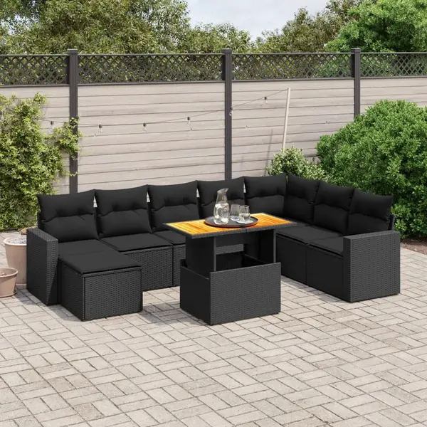 Gossi set mobilier de gradina cu perne, 9 piese, negru, poliratan