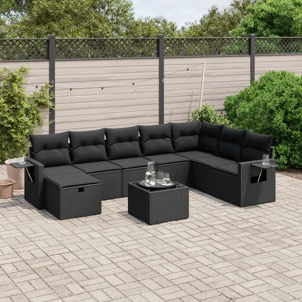 Gossi set mobilier de gradina cu perne, 9 piese, negru, poliratan
