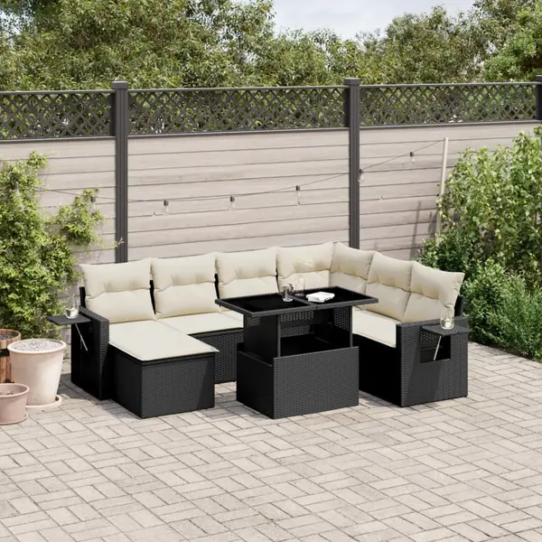 Gossi set mobilier de gradina cu perne, 9 piese, negru, poliratan