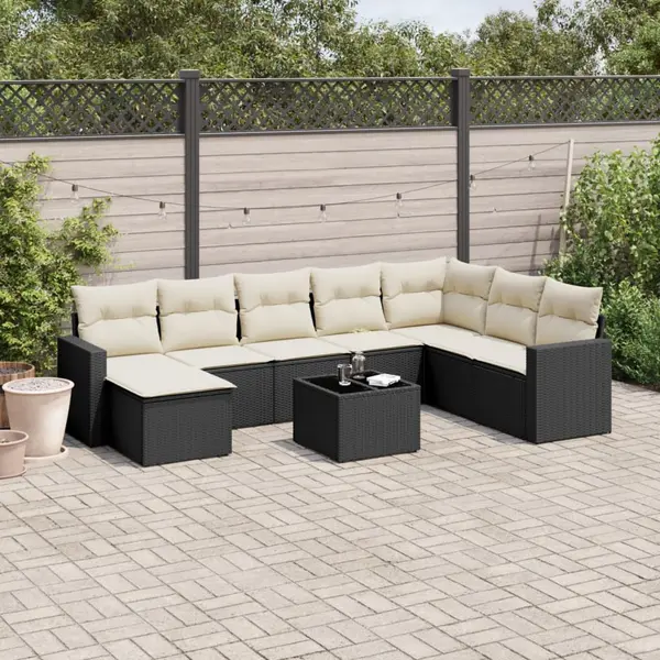 Gossi set mobilier de gradina cu perne, 9 piese, negru, poliratan