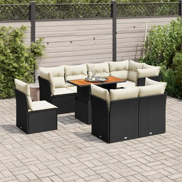 Gossi set mobilier de gradina cu perne, 9 piese, negru, poliratan