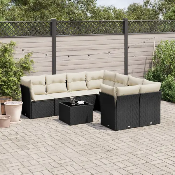 Gossi set mobilier de gradina cu perne, 9 piese, negru, poliratan