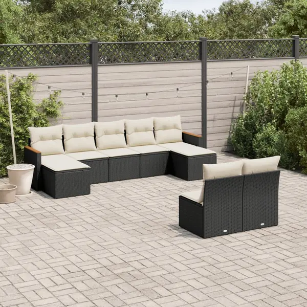 Gossi set mobilier de gradina cu perne, 9 piese, negru, poliratan