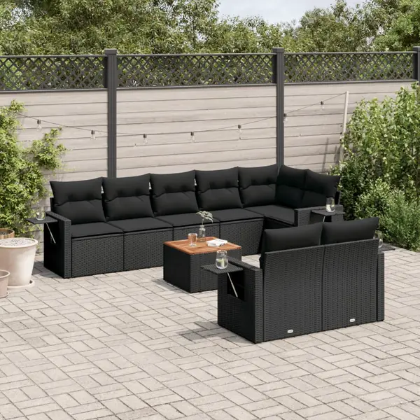 Gossi set mobilier de gradina cu perne, 9 piese, negru, poliratan