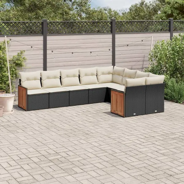 Gossi set mobilier de gradina cu perne, 9 piese, negru, poliratan