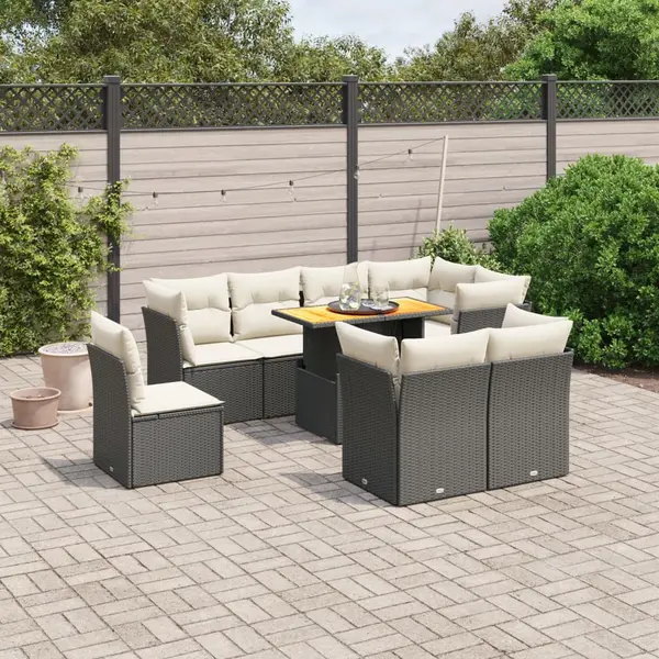 Gossi set mobilier de gradina cu perne, 9 piese, negru, poliratan