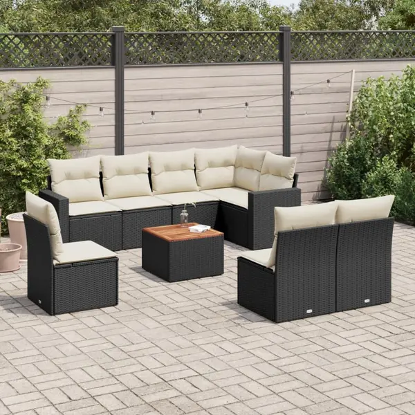 Gossi set mobilier de gradina cu perne, 9 piese, negru, poliratan