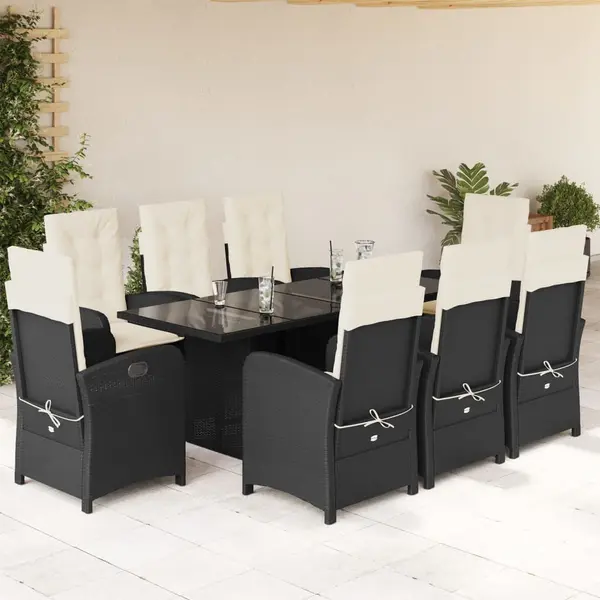 Gossi set mobilier de gradina cu perne, 9 piese, negru, poliratan