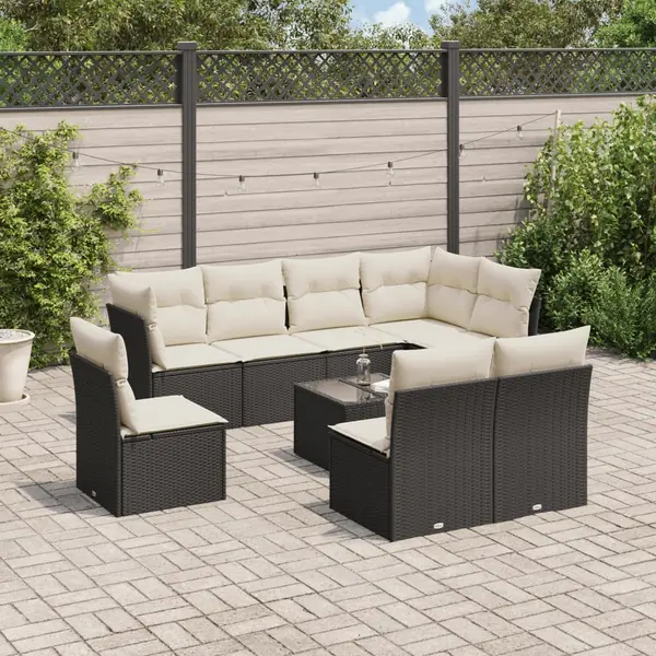 Gossi set mobilier de gradina cu perne, 9 piese, negru, poliratan