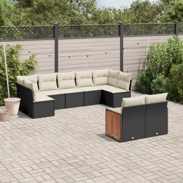 Gossi set mobilier de gradina cu perne, 9 piese, negru, poliratan