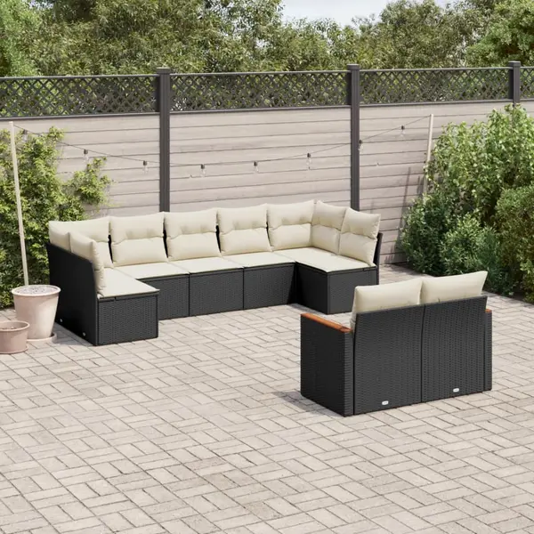 Gossi set mobilier de gradina cu perne, 9 piese, negru, poliratan