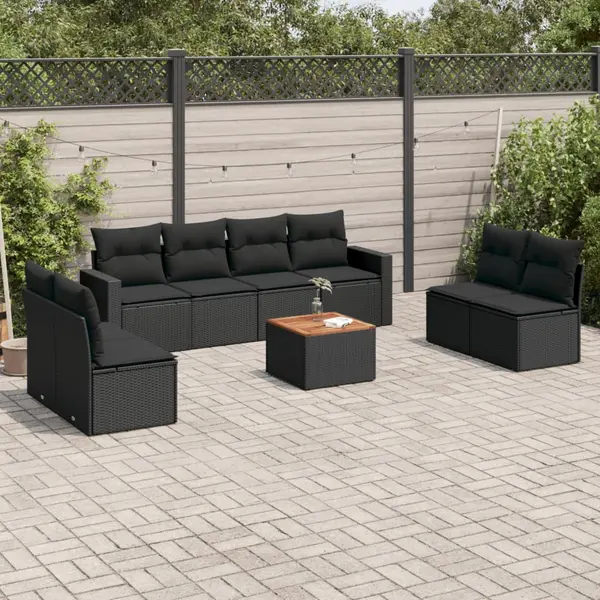 Gossi set mobilier de gradina cu perne, 9 piese, negru, poliratan
