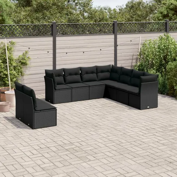 Gossi set mobilier de gradina cu perne, 9 piese, negru, poliratan